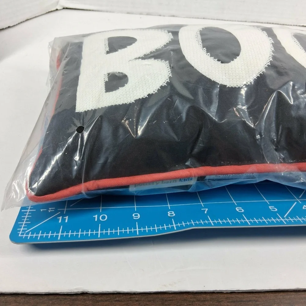 Pottery Barn Kids Halloween BOO Lumbar Decorative Pillow Black Orange 8x12 NEW‎